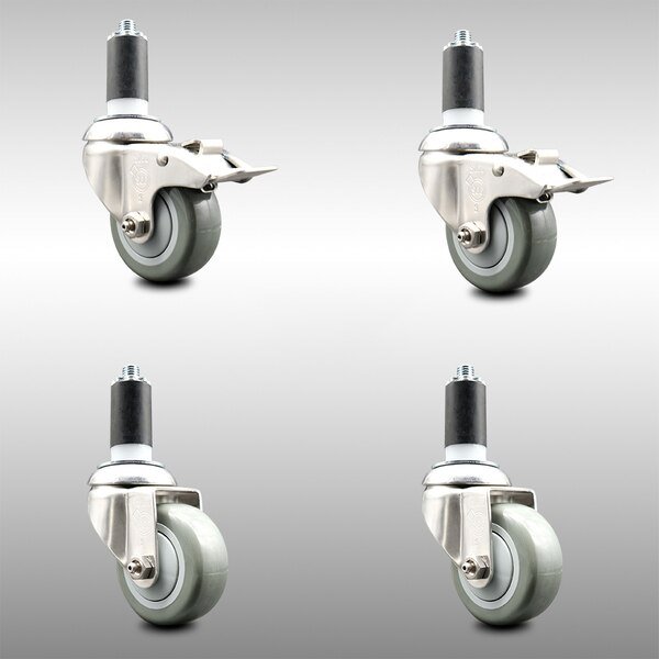 3.5 Inch 316SS Gray Polyurethane Swivel 1-3/8 Inch Stem Caster Lock Brake, 2PK, Service Caster, Mfr#: SCC-SS316TTLEX20S3514-PPUB-2-S-2-138